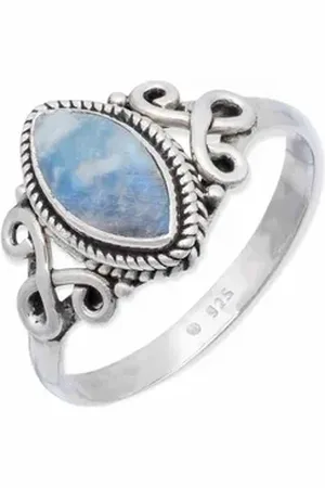 mantraroma Silberring BAGHIMI Ellipse aus 925 Silber mit Regenbogen Mondstein (Ring mit Schmuckbeutel), Damenring aus 925er Silber weiß 64