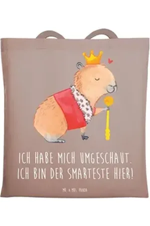 Mr. & Mrs. Panda Tragetasche Capybara König - Braun Pastell - Geschenk, Strandtasche, Tiermotive, (1-tlg), Kreative Designs braun