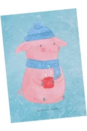 Mr. & Mrs. Panda Postkarte Schwein Glühwein - Eisblau - Geschenk, Weihnachtsdeko, Weihnachtsmark, Charmante Designs blau