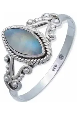 mantraroma Silberring NOBALA aus 925 Silber mit Regenbogen Mondstein (Ring mit Schmuckbeutel), Damenring aus 925er Silber weiß 58