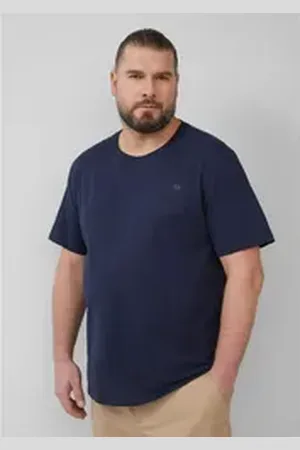 QS by s.Oliver T-Shirt T-Shirt mit Flammgarnstruktur kurzarm, Rundhals, Logo blau 4XL