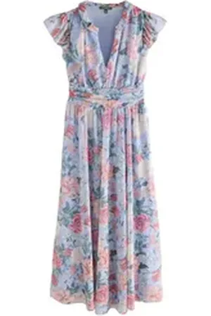 Next Midikleid Plissiertes Mesh-Midikleid mit V-Ausschnitt (1-tlg) blau 42 (GB: 14)