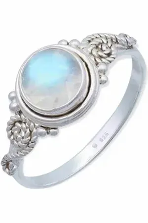 mantraroma Silberring WATU aus 925 Silber mit Regenbogen Mondstein (Ring mit Schmuckbeutel), Damenring aus 925er Silber weiß 50
