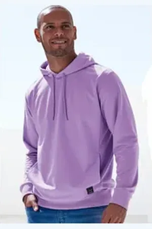 john devin Hoodie Langarm, Sweatshirt mit Rundhals und Kapuze, Baumwollmischung lila S (44/46)