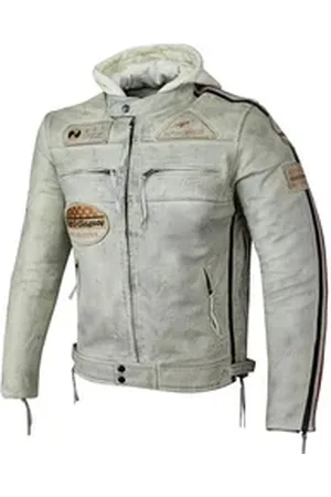 ALPHA Motorradjacke Herren Leder Jacke Biker Freizeit Highway Jacke Weiß (Trennbare Innenjacke + Kapuze) aus weichem Lammleder, mit herausnehmbare Protektoren L