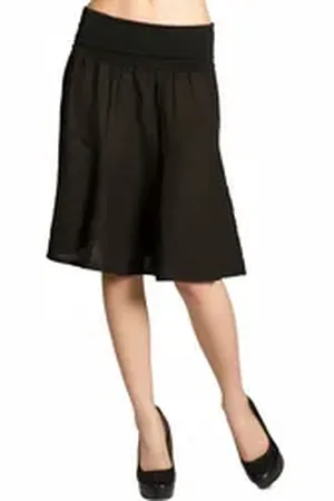 CASPAR Faltenrock RO014 Damen Midi Leinenrock knielang mit figurfreundlichem Stretch Bund - Made in Italy schwarz XS-S