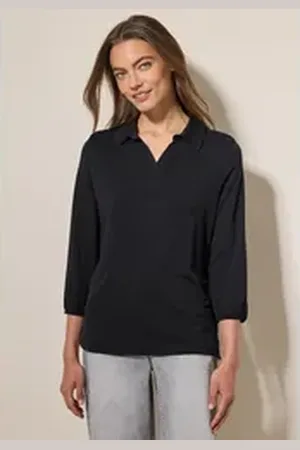 CECIL Poloshirt mit 3/4 Ärmeln schwarz XL (44)