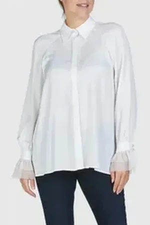 Marc Aurel Satinbluse mit Tüllmanschetten weiß 36