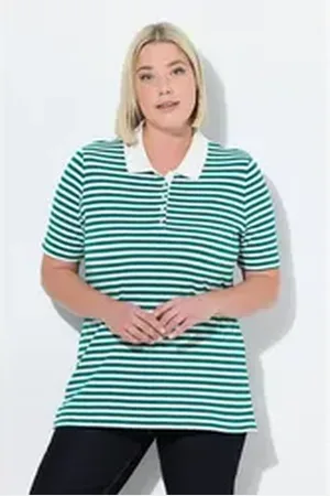 Ulla Popken Poloshirt Poloshirt Classic Fit Piqué Ringel Halbarm grün 58/60
