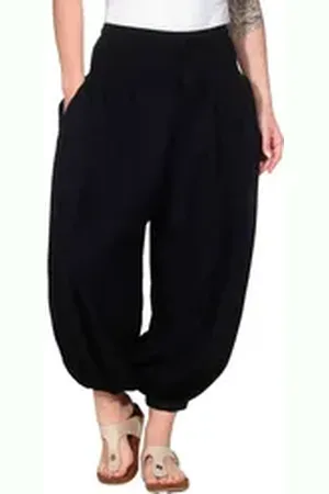 Kunst und Magie Haremshose Haremshose Baumwolle Yoga Freizeit Wellnesshose Pluderhose Ballonhose schwarz S/M