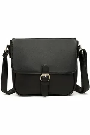 MISS LULÙ Umhängetasche Damen aus PU-Leder Mittelgroße Crossbody Bag mit abnehmbarem Gurt schwarz