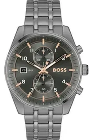 HUGO BOSS Chronograph SKYTRAVELLER 1514153, Quarzuhr, Armbanduhr, Herrenuhr, Edelstahlarmband, analog, Tag grau