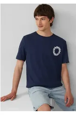 QS by s.Oliver Shirttop Baumwoll-T-Shirt mit Frontprint und Flammgarnstruktur blau XXL