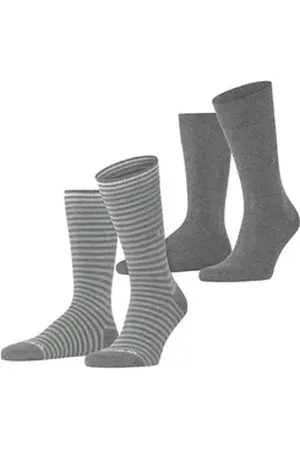 Burlington Socken Everyday Stripe 2-Pack (2-Paar) aus weicher gekämmter Baumwolle grau