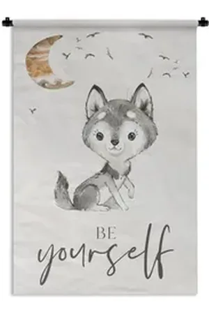 MuchoWow Wanddekoobjekt Sprichwörter - Wolf - Sei du selbst - Kinder - Jungen - Mädchen - Aqua, Wandtuch Wohnzimmer, Schlafzimmer, 90x135 cm bunt 90 cm x 135 cm