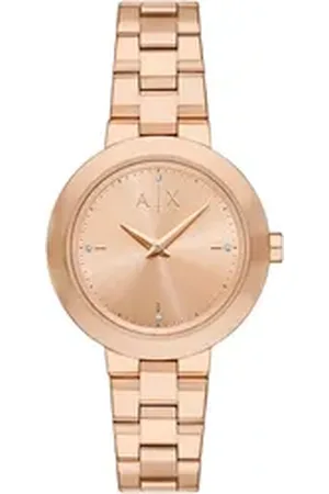 Giorgio Armani ARMANI EXCHANGE Quarzuhr AX5177, Armbanduhr, Damenuhr, Edelstahlarmband, analog, Glassteine goldfarben