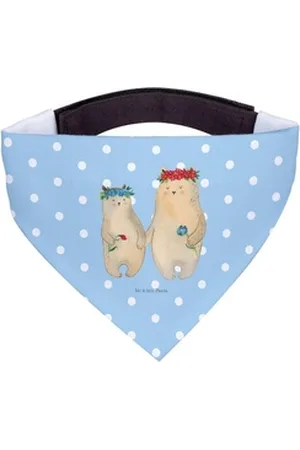 Mr. & Mrs. Panda Hundefliege Bären mit Blumenkranz - Blau Pastell - Geschenk, Mama, Tuch, Halstuch, Polyester blau L | 33 cm x 33 cm