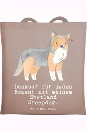 Mr. & Mrs. Panda Tragetasche Shetland Sheepdog Moment - Braun Pastell - Geschenk, Strandtasche, St (1-tlg), Kreative Designs braun