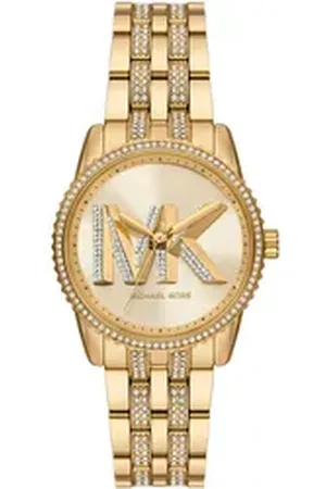 Michael Kors Quarzuhr RITZ MK-Logo MK7540, Armbanduhr, Damenuhr, Edelstahlarmband, analog, Glassteine goldfarben