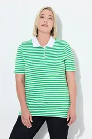 Ulla Popken Poloshirt Poloshirt Classic Fit Piqué Ringel Halbarm grün 42/44