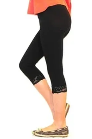Yeset Caprihose Mädchen Kinder Leggings Leggins Hose Capri 3/4 kurz Spitze Baumwolle S schwarz 128