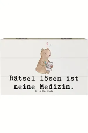 Mr. & Mrs. Panda Dekokiste Bär Rätsel lösen 19 x 12 cm - Weiß - Geschenk, Holzkiste, Kreuzworträ (1 St), Schöne Designs weiß