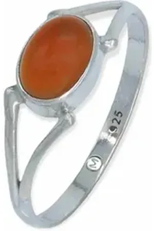 mantraroma Silberring TEKILI oval aus 925 Silber mit Karneol (Ring mit Schmuckbeutel), Damenring aus 925er Silber orange 58