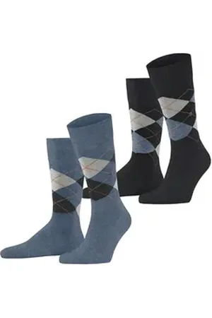 Burlington Socken Everyday Argyle (2-Paar) aus weicher gekämmter Baumwolle blau