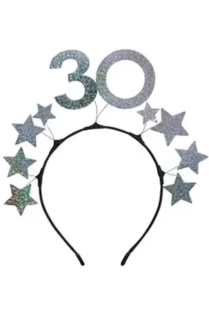 PARTY DECO Haarreif, Haarreif mit der Zahl 30 und Sternen 22x21cm Schwarz / Silber silberfarben