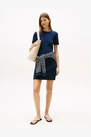 Tommy Hilfiger Shirtkleid NEW CODY STR SLIM SHORT DRS SS mit allover Streifendessin, Logo-Flag blau XS (34)