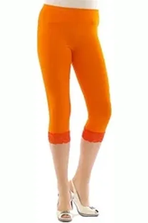 Yeset Caprihose Capri 3/4 Leggings Spitze Baumwolle Damen ORANGE XXXL XXXL