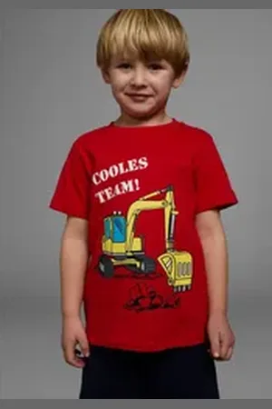 Kidsworld T-Shirt Mit Bagger-Druck Kurzarm, mit peppigem Druck, mit Rippbündchen am Ausschnitt rot 116/122