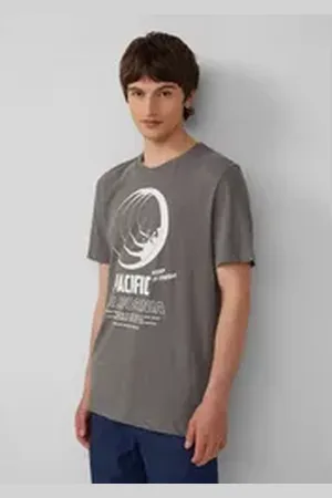QS by s.Oliver Shirttop Baumwoll-T-Shirt mit Frontprint und Flammgarnstruktur grau L
