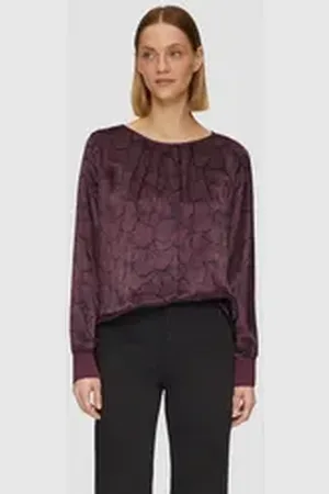 QS by s.Oliver BLACK LABEL Langarmshirt Shirt im Fabricmix mit Raff-Details Raffung 44