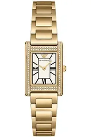 Emporio Armani Quarzuhr AR11659, Armbanduhr, Damenuhr, Edelstahlarmband, analog, Glassteine goldfarben