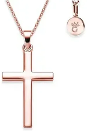 Amoonic Kreuzkette Halskette Mädchen Jungen Silber 925 mit Kreuzanhänger Kommunion Taufe (individuell anpassbare Halskettenlänge) rosa
