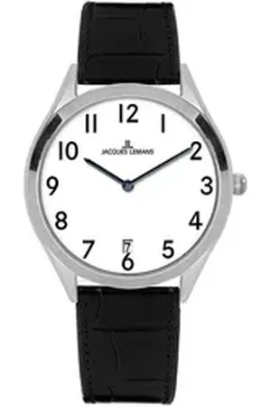 Jacques Lemans Quarzuhr Cannes 1-2184A, Armbanduhr, Damenuhr, Herrenuhr, Datum, Lederarmband schwarz