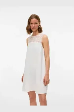 VERO MODA Minikleid VMALVA CROCHET SHORT DRESS WVN GA weiß M (38)