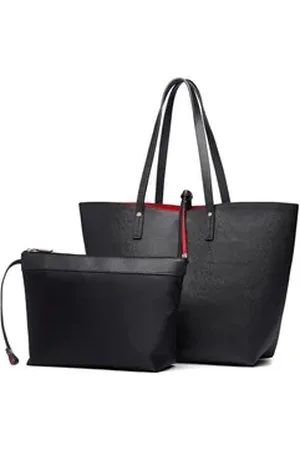 MISS LULÙ Schultertasche 2-teiliges Damen-Set – Shopper & Handtasche aus PU-Leder schwarz