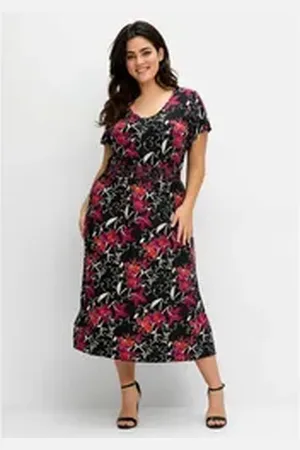 Sheego Sommerkleid Große Größen mit Zierbändern im Rücken bunt|schwarz 40