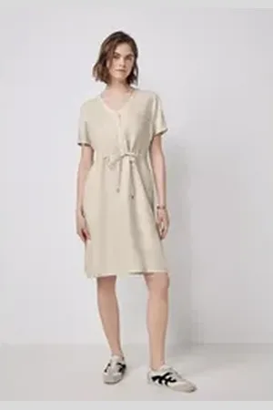 Street one Sommerkleid mit Tunnelzug an der Taille beige 46