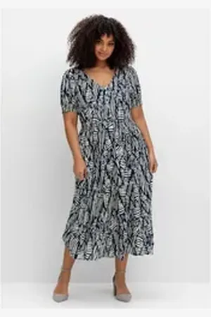 Sheego By Joe Browns Sommerkleid Große Größen mit Grafikprint und Volantsaum blau 44