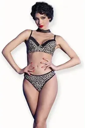 Chilirose Set: Bügel-BH Leopard-Set mit BH und String schwarz L
