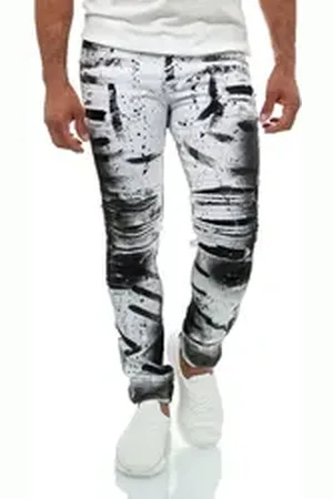 KINGZ Slim-fit-Jeans Herren Designer Jeans Slim-Fit mit Batik Waschung Weiß-Schwarz 30/34 schwarz|weiß W30/L34