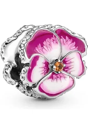 PANDORA Blumenanhänger Charm Silber Pinkfarbenes Stiefmütterchen