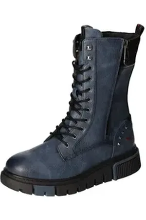Mustang Shoes Schnürboots, Stiefelette, Plateauboots, Festival, mit Nietenverzierung blau 39 EU