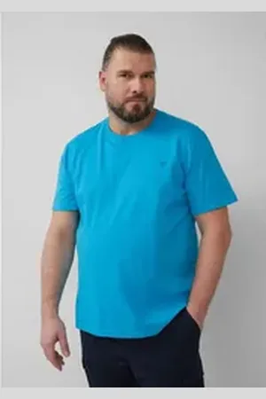 QS by s.Oliver T-Shirt T-Shirt mit Flammgarnstruktur kurzarm, Rundhals, Logo blau 3XL