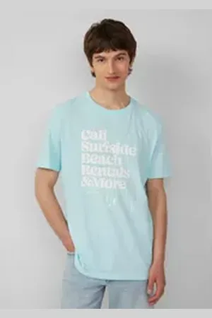 QS by s.Oliver Shirttop Baumwoll-T-Shirt mit Frontprint und Flammgarnstruktur L