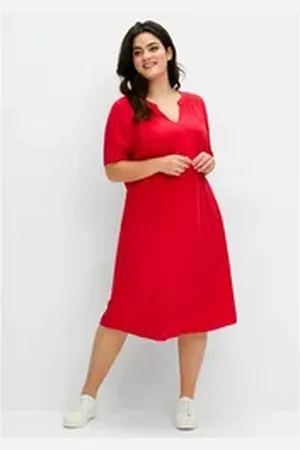 Sheego Sommerkleid Große Größen aus leichter Viskose, in A-Linie rot 40