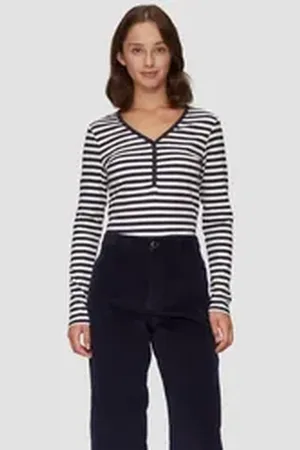 QS by s.Oliver Langarmshirt Stretchiges Longsleeve mit Henleyausschnitt blau 32